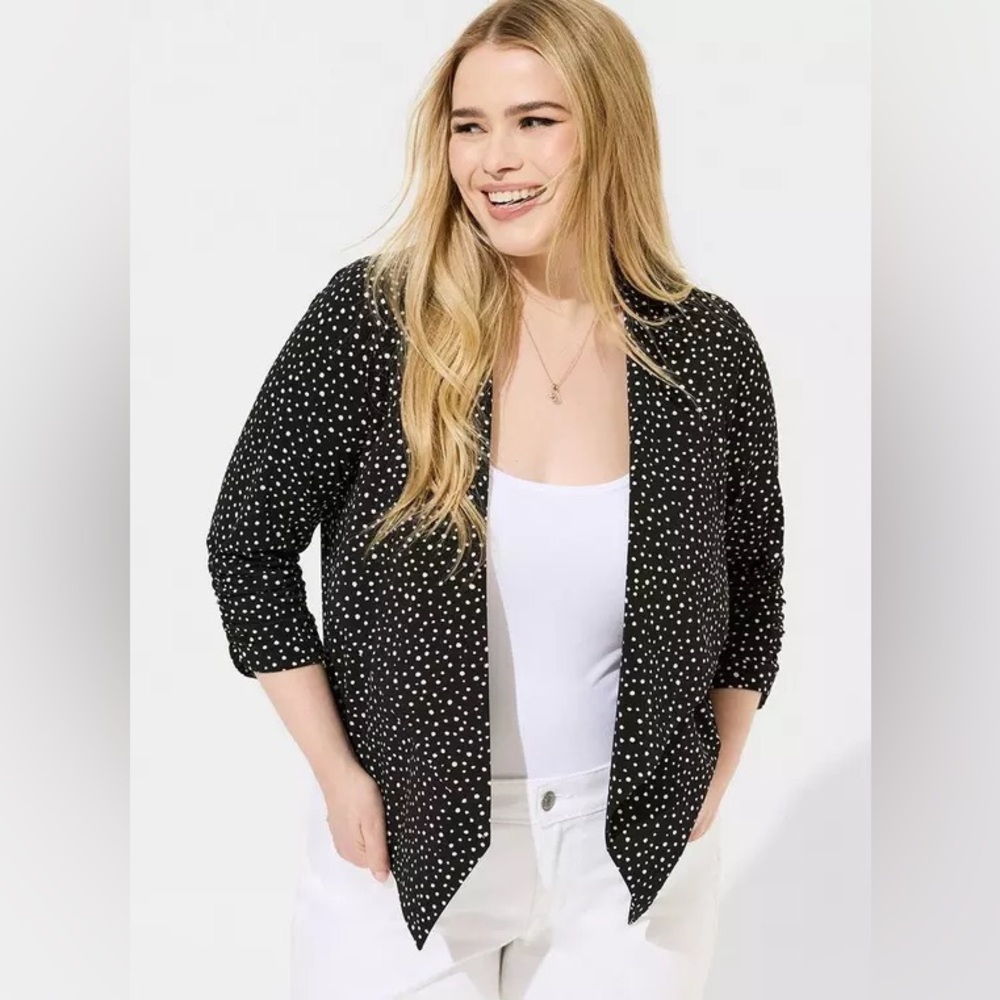 Torrid Polka Dot Pebble Crepe Drape Front Blazer NWT